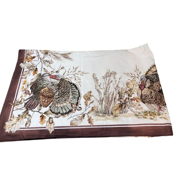 Autumn Plymouth Turkey Table Cloth New Williams Sonoma 70" x 90" - Picture 3 of 4